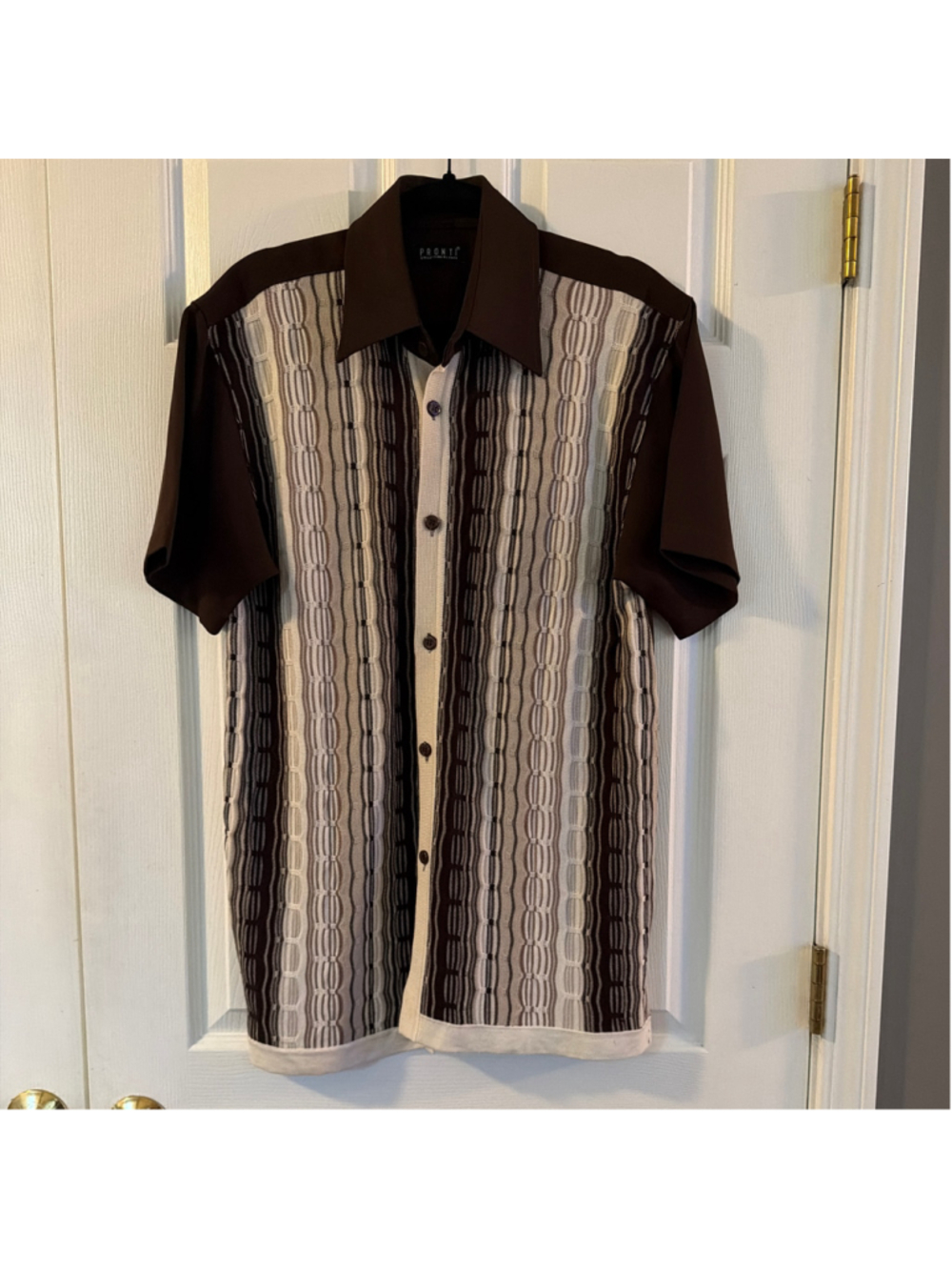 Men's Pronti Casual Button Down Shirt Size M Brown Beige Striped